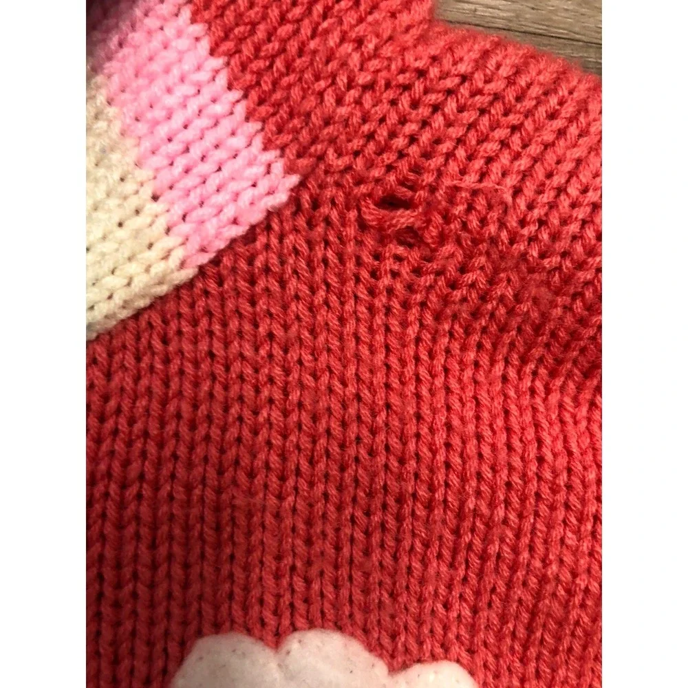 Peruvian Sweater Hoodie Girls 3-4 Pink Alpaca Chickens Birds Sun Flowers *hole